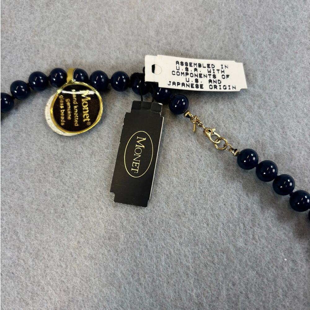 NWT Vtg Monet Navy‎ Blue Glass Beaded Necklace Individually Knotted approx 24" - Picture 2 of 7